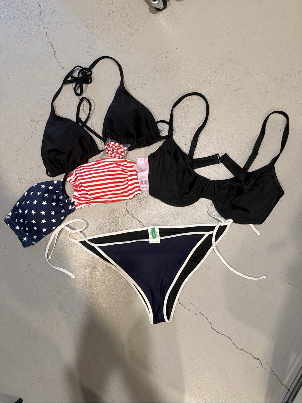 J. Crew Navy and Black Women's Bikini Set with White Trim